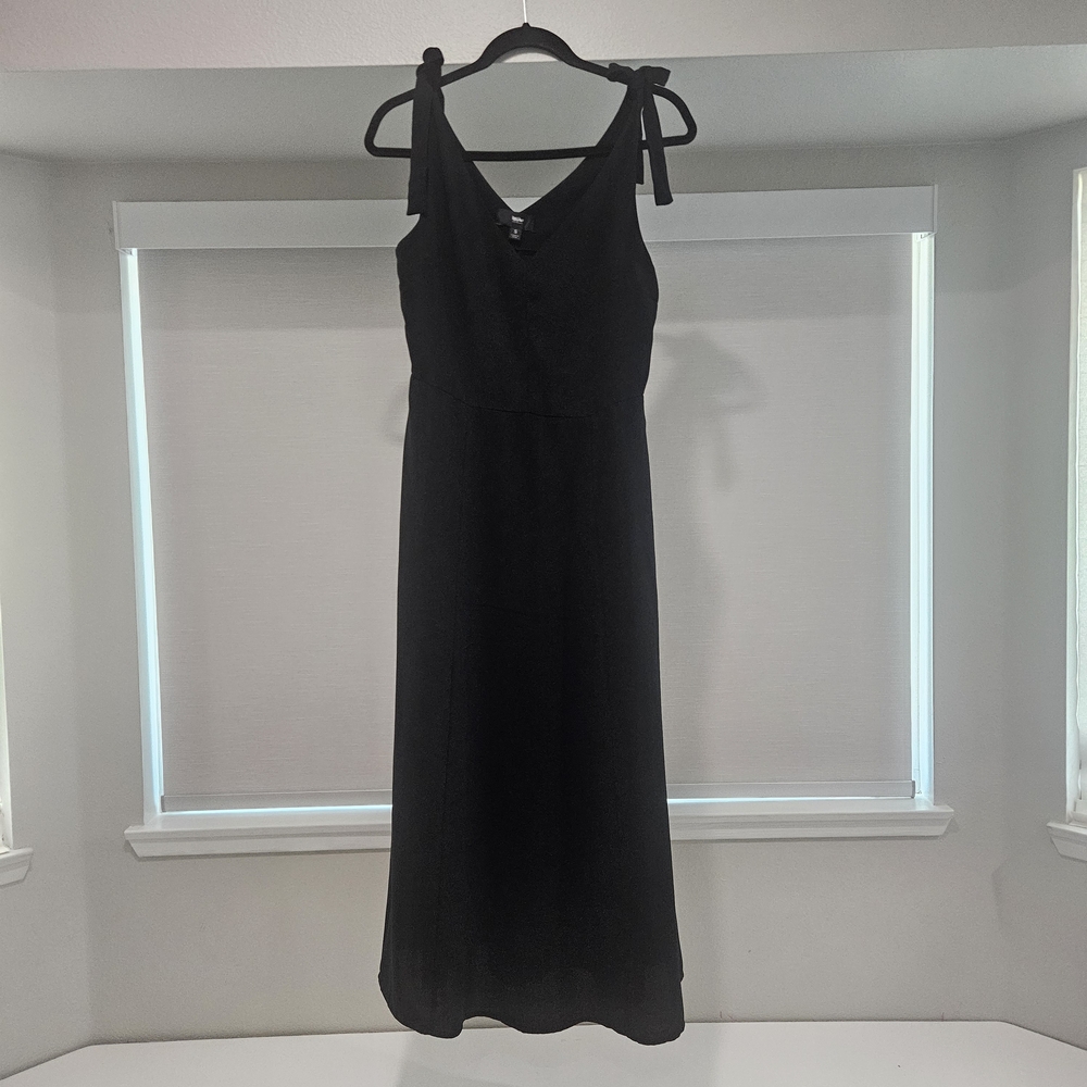 Classic LBD, Black Midi Dress,Bow Details,French Chic,V Neck,Size S,A-line